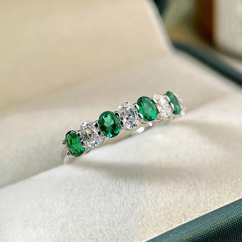 Silver Color Chic Green/White Cubic Zirconia Women Rings Wedding Band Jewelry