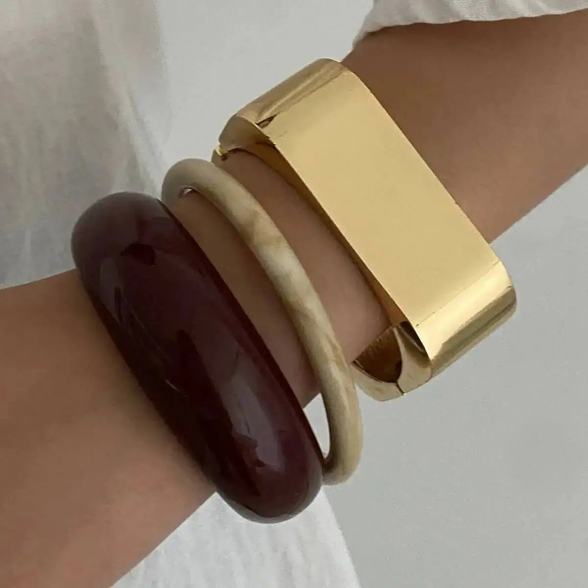 Geometric Wide Bracelet Round Bangle Punk Square Metal Acrylic Bracelets for Women