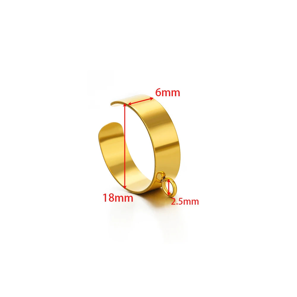 Gold open ring base size: 6mm width, 18mm length, 2.5mm thickness