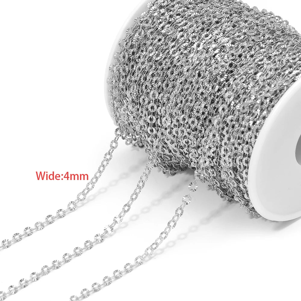 4mm silver-tone textured chain on spool with round links