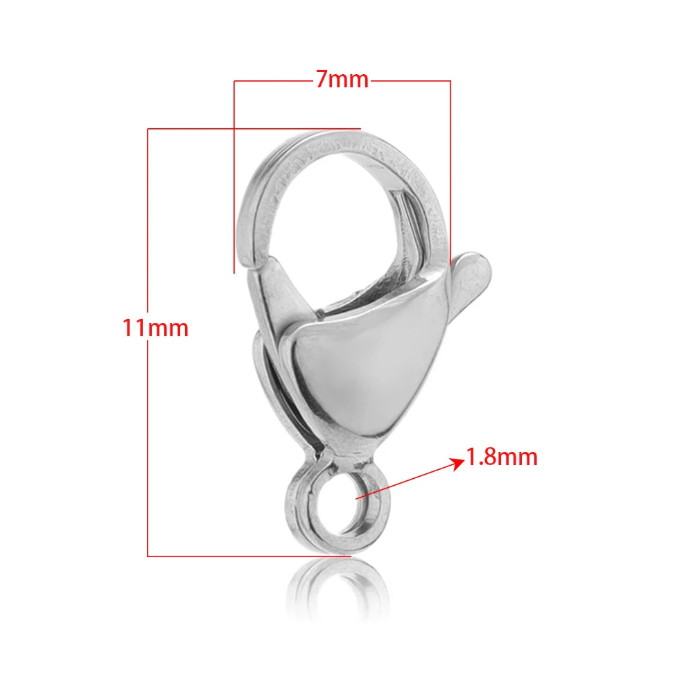 Silver steel lobster clasp hook connector with round eye loop for jewelry making