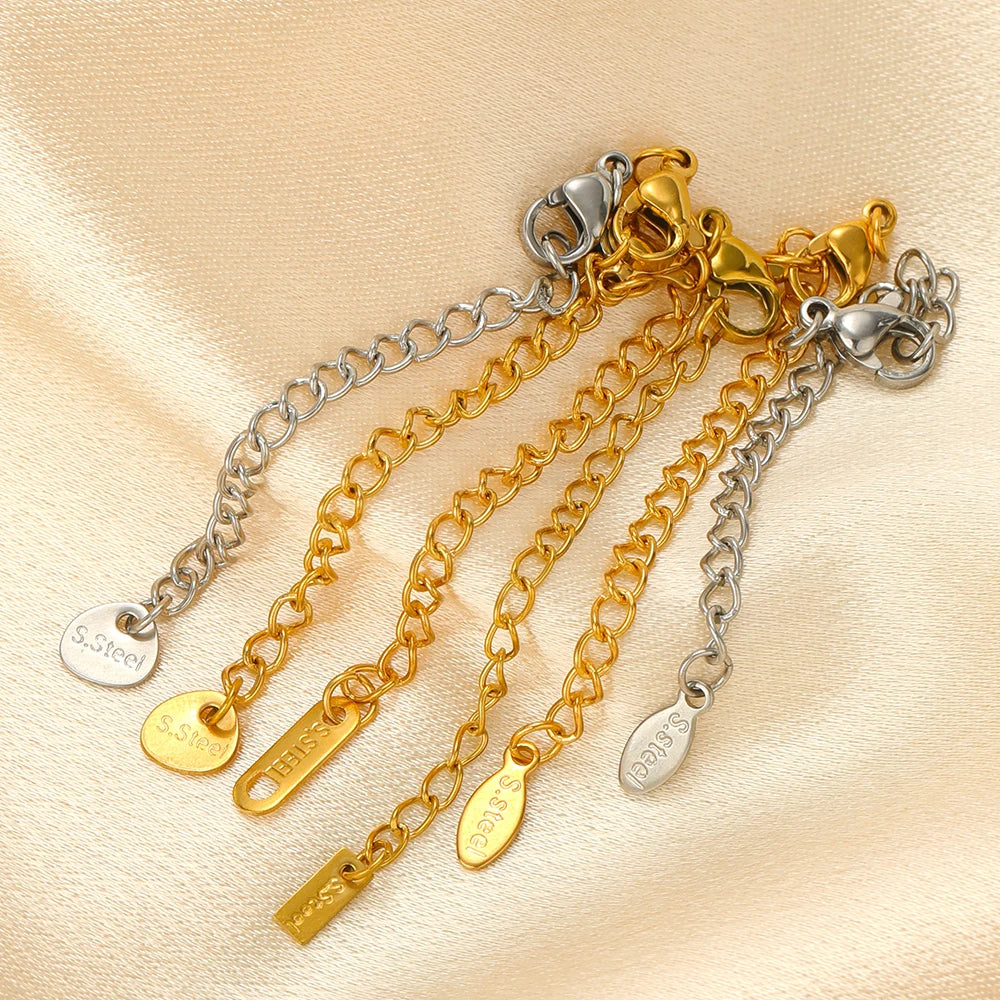 Assorted gold and silver lobster clasp extension tail chains with engraved heart and tag ends