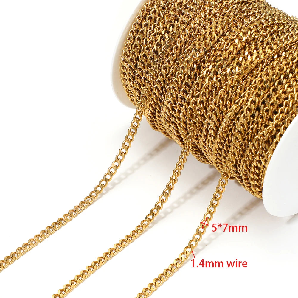 Gold-plated Cuban link chain, 5x7mm links, 1.4mm wire