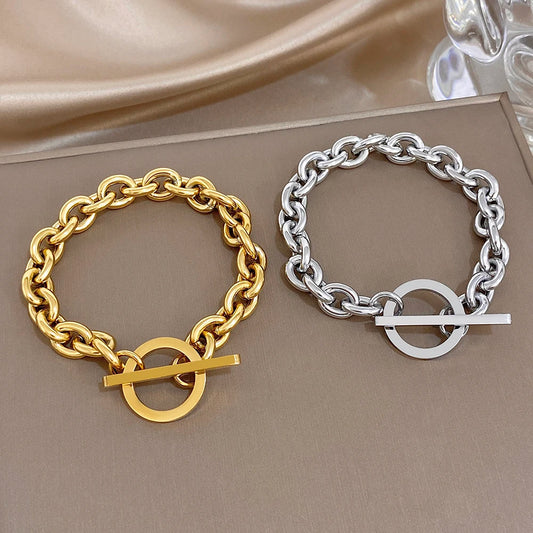Chunky Gold Silver Color Stainless Steel Thick Chain Bracelet for Women Men Minimalist Circle Chain Bracelets Waterproof Jewelry