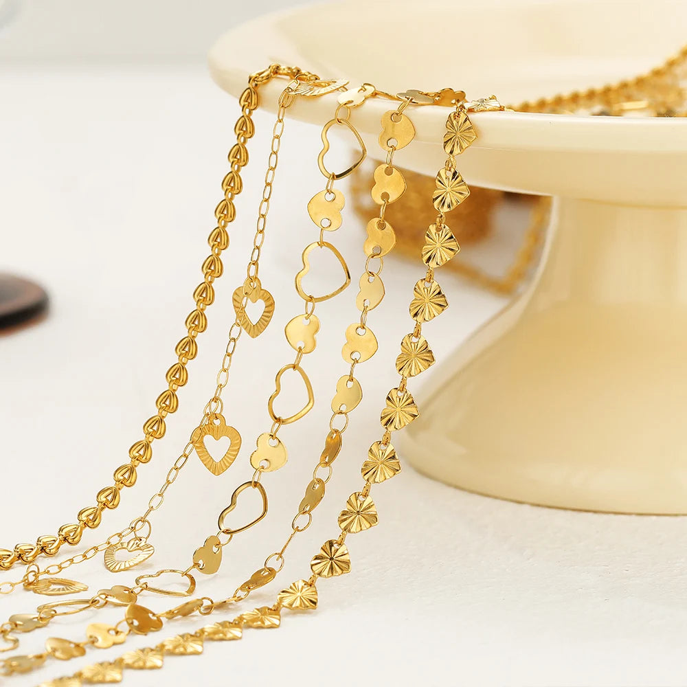 1 Meter Waterproof Stainless Steel Sweet Heart Chains Gold Color Chains for Women Jewelry DIY Making Necklace Bracelet Material
