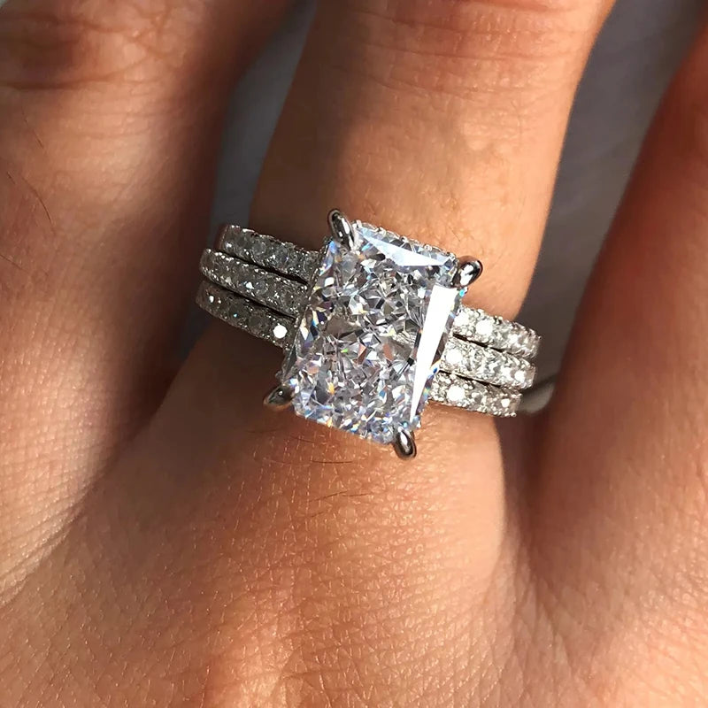 3Pcs Luxury Geometric Rectangular Cubic Zirconia Set Rings For Women m33