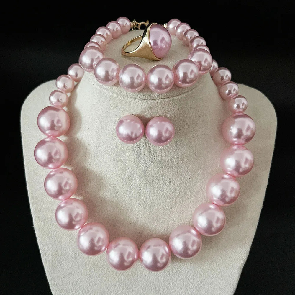 Big Pearl Choker Necklaces Bohemian Women Fashion Chunky Jewelry Sets For Bridal Wedding