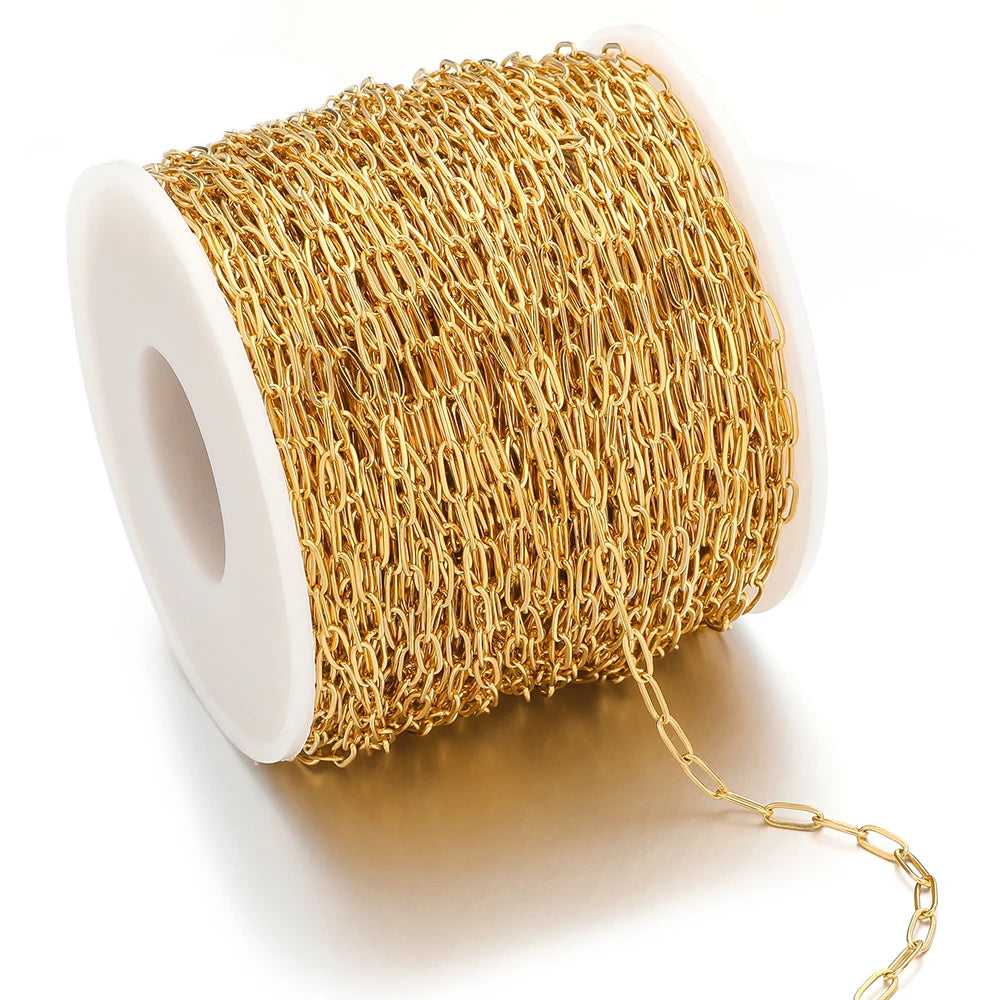 Gold-tone flat link chain spool with interlocking oval links