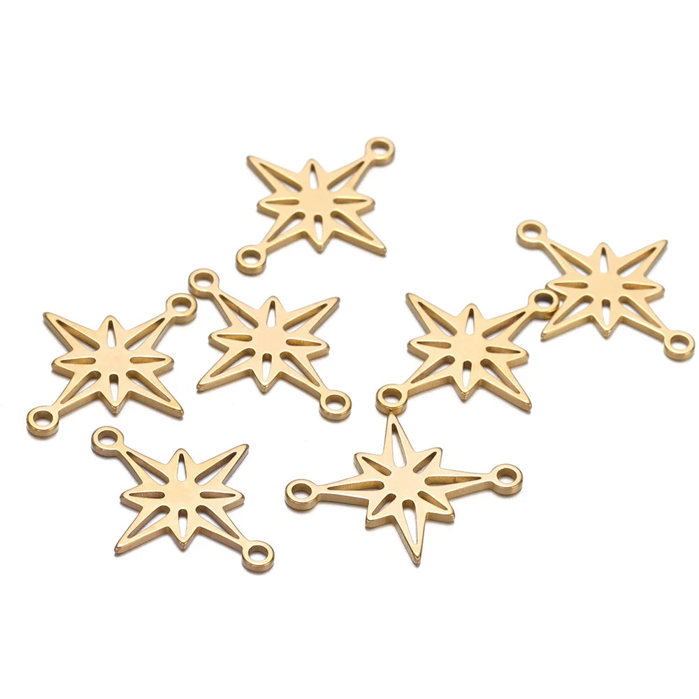 Gold-tone snowflake star charm connectors with looped attachments