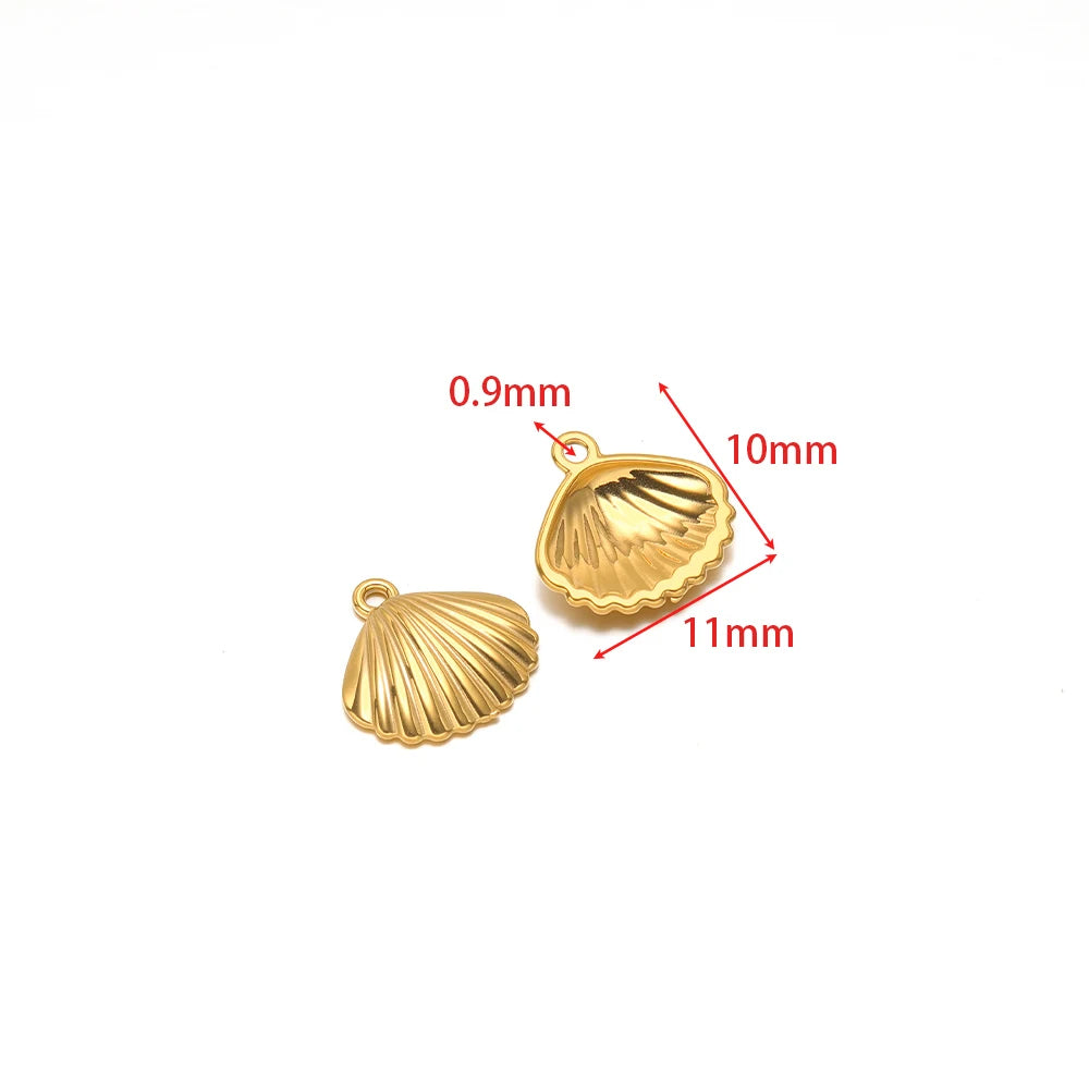 Gold-tone seashell charms with hanging loops, stainless steel, 2-pack