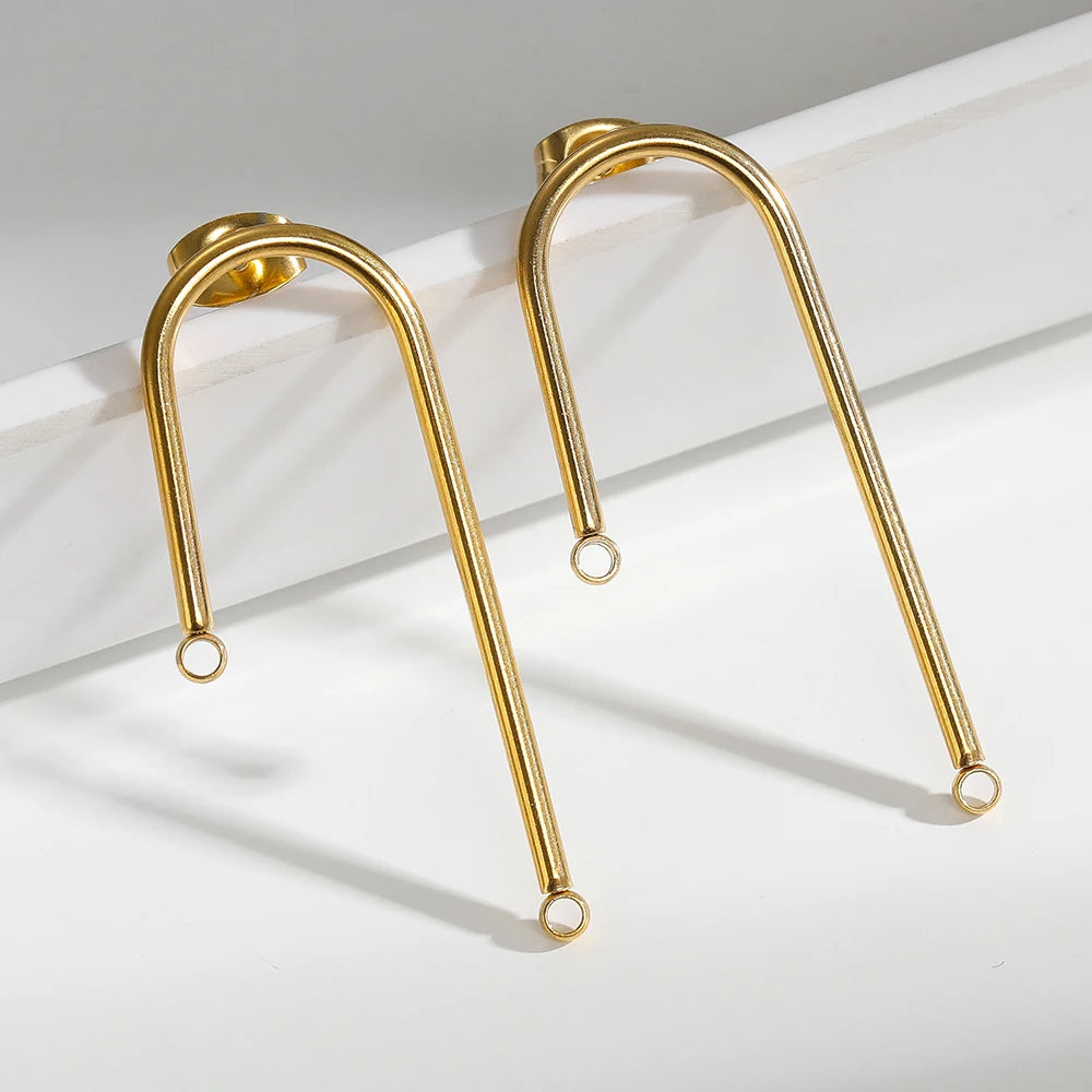 Gold long stick ear wire hooks connectors with straight posts and back loops