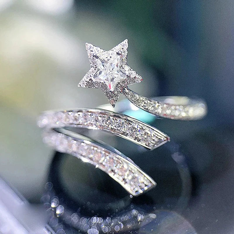 Luxury Bright CZ Wedding Band Delicate Shining Star Ring m01