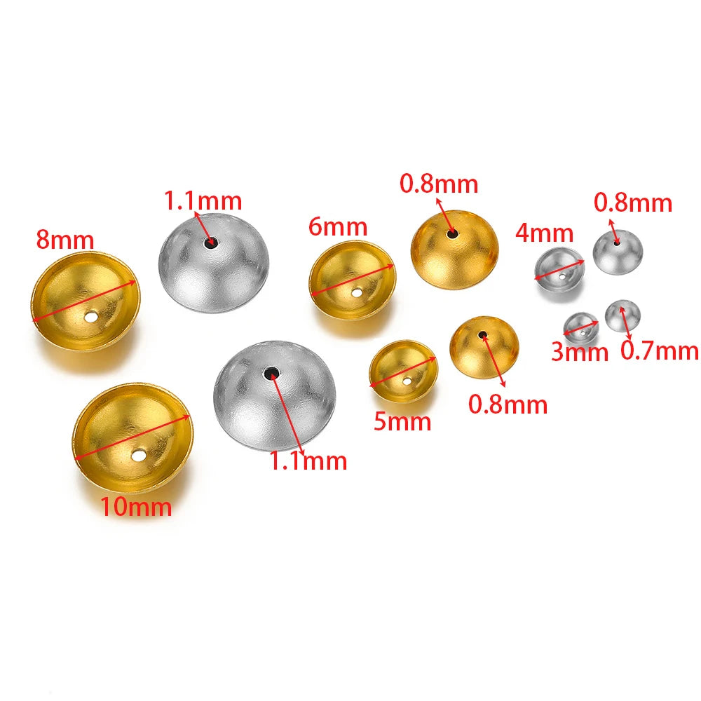 Spacer bead cap size chart: 10mm, 8mm, 6mm, 5mm, 4mm, 3mm, 1.1mm, 0.8mm