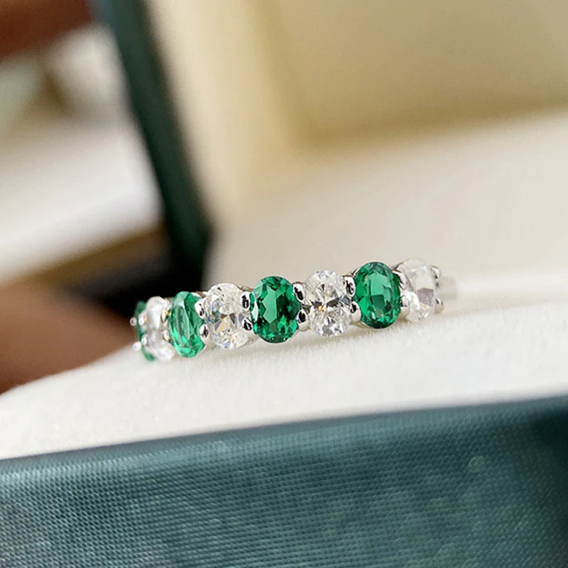 Silver Color Chic Green/White Cubic Zirconia Women Rings Wedding Band Jewelry