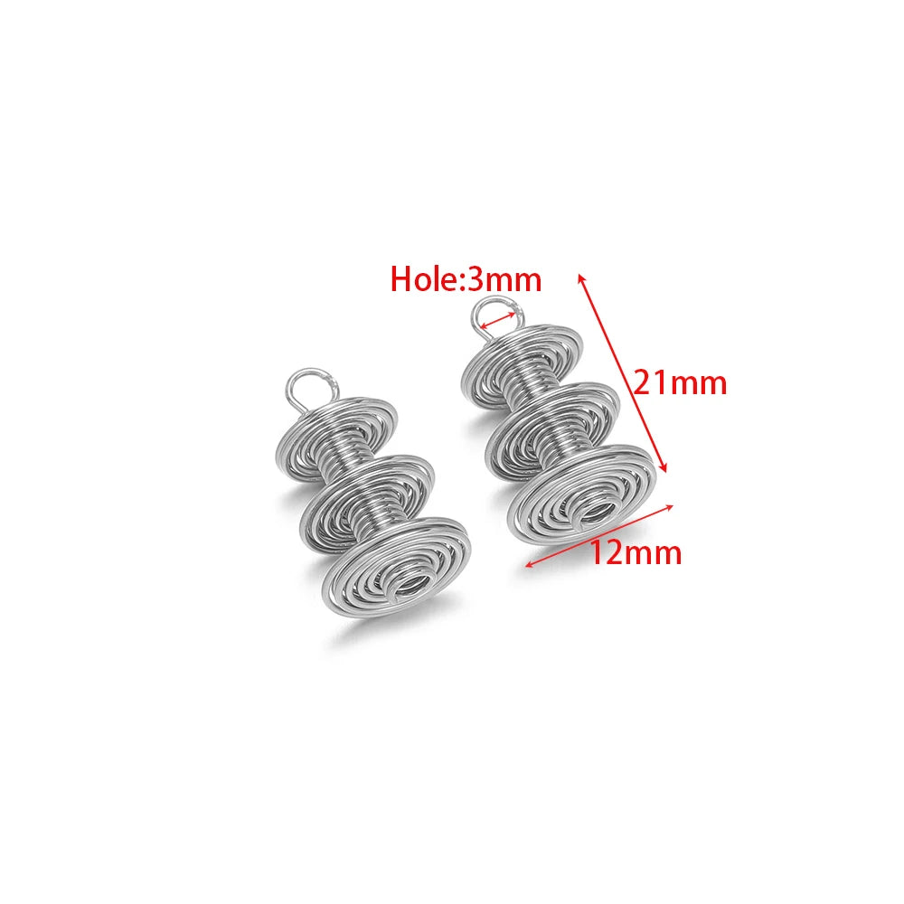 Steel spring coil charm pendant, 21x12mm, 3mm hole, set of 5