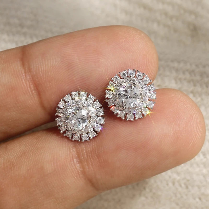 Silver Color Cubic Zirconia Dainty Stud Earrings for Women Gift Jewelry