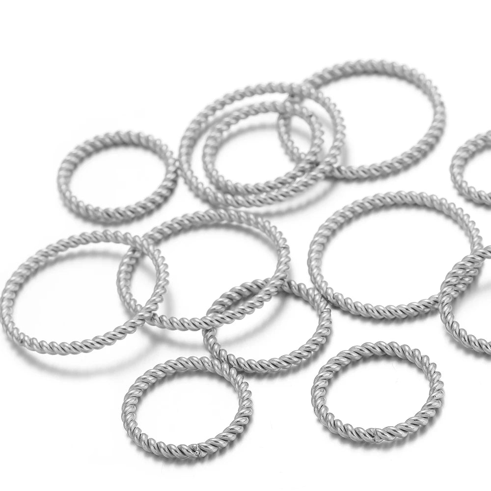 Silver spiral twisted round hoop ear wire connectors, big circle rings, assorted set
