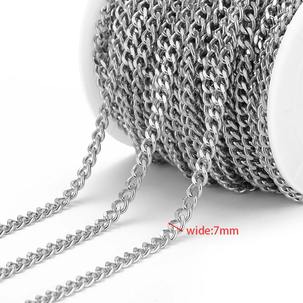 Silver Cuban link chain, 7mm wide links