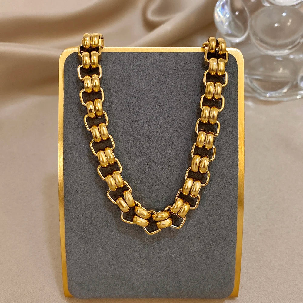 Chubby Geometric Circle Chain Bracelets for Women Fashion Gold Plated Stainless Steel Chunky Bracelet Waterproof Jewelry