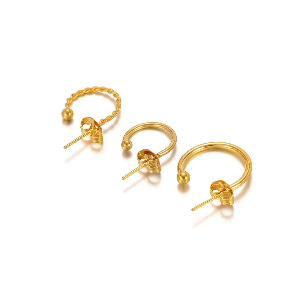 Gold-tone earring hook connectors set with hoop rings and stud post tips