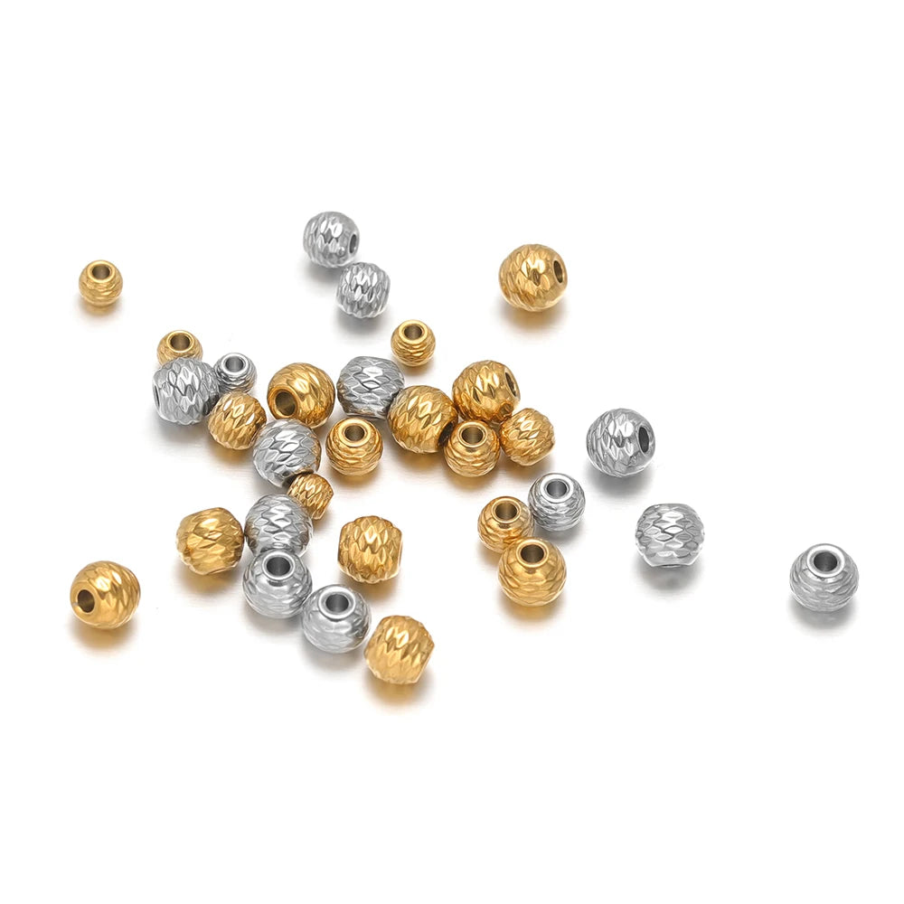 Scattered striped cut flower beads with central hole in gold and silver