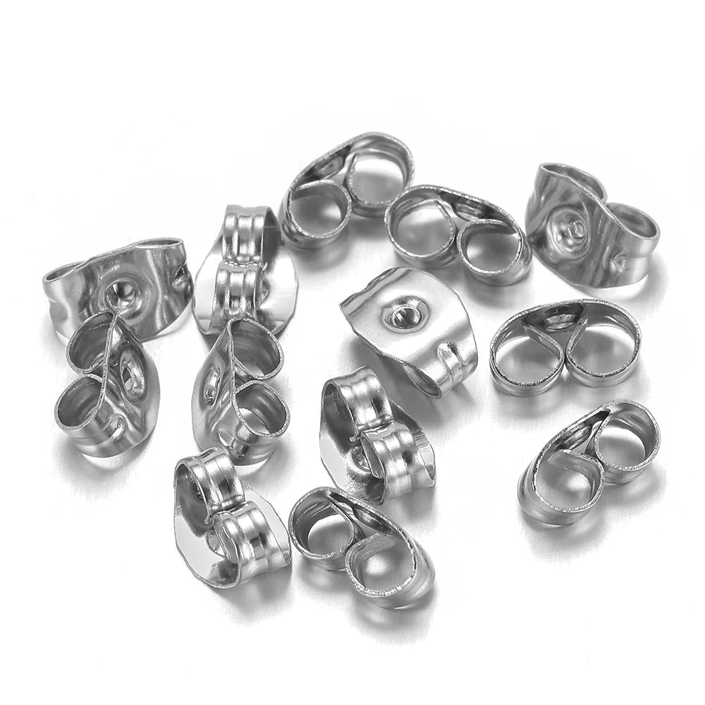 Silver-toned butterfly earring back stoppers with locking back posts, multiple pieces