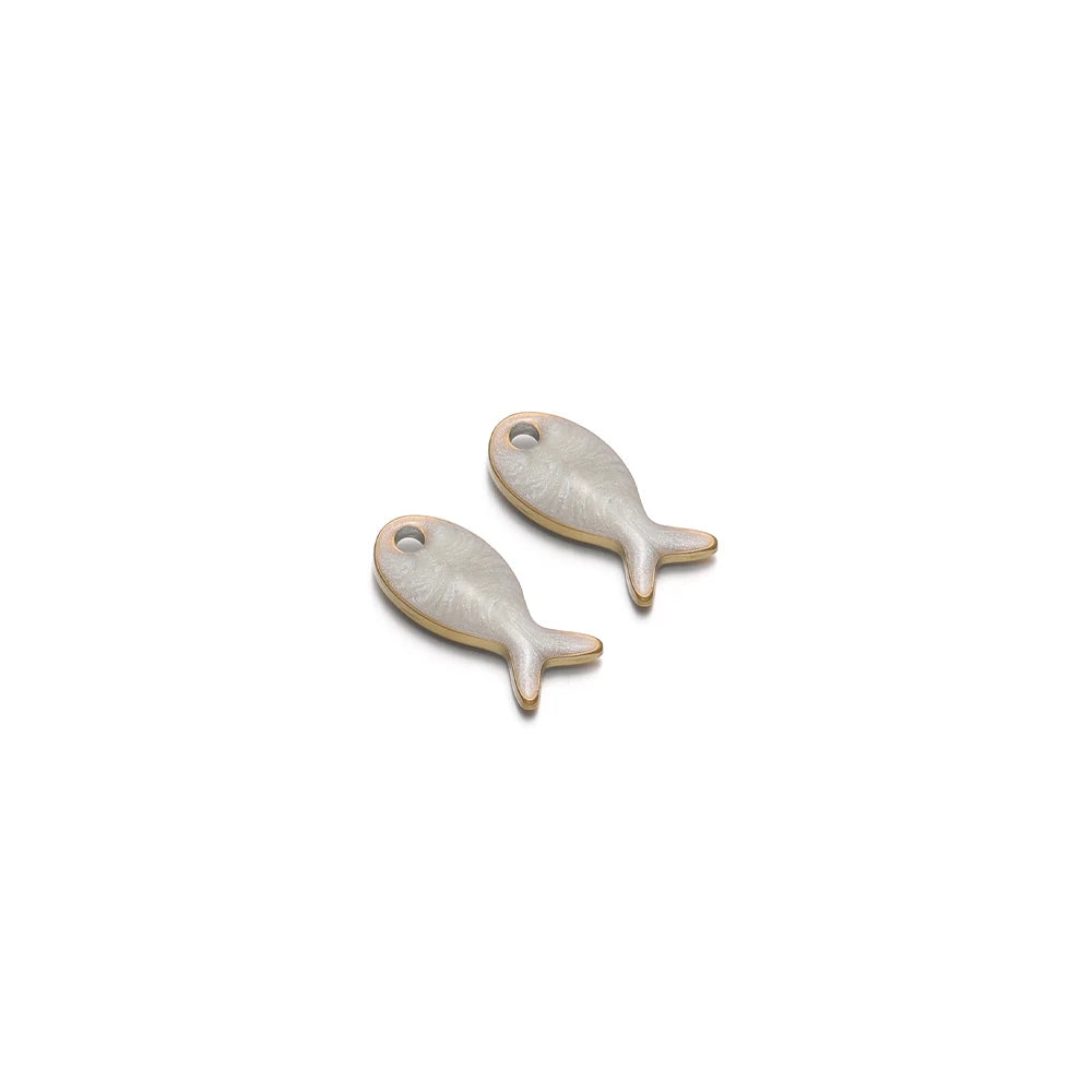 Stainless steel drip fish charms, double-sided pendant blanks, pair