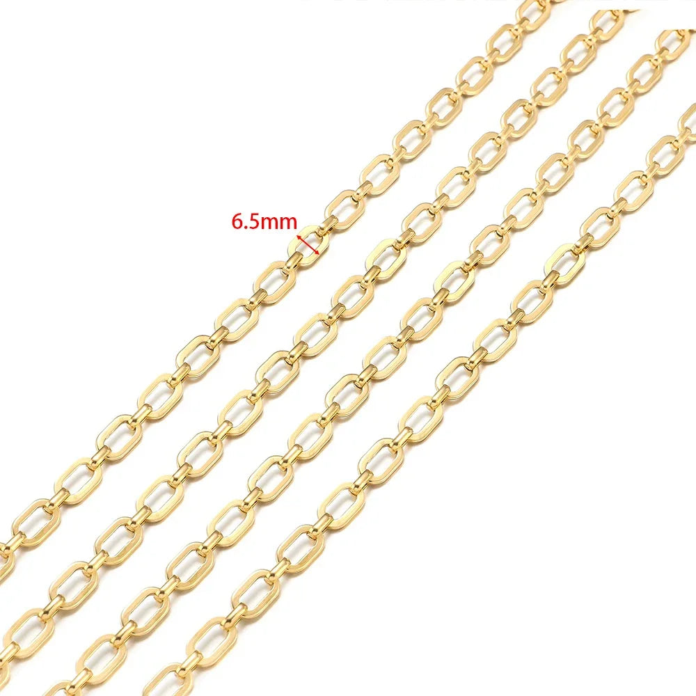 Gold square link chain length with visible link size label: 6.5mm