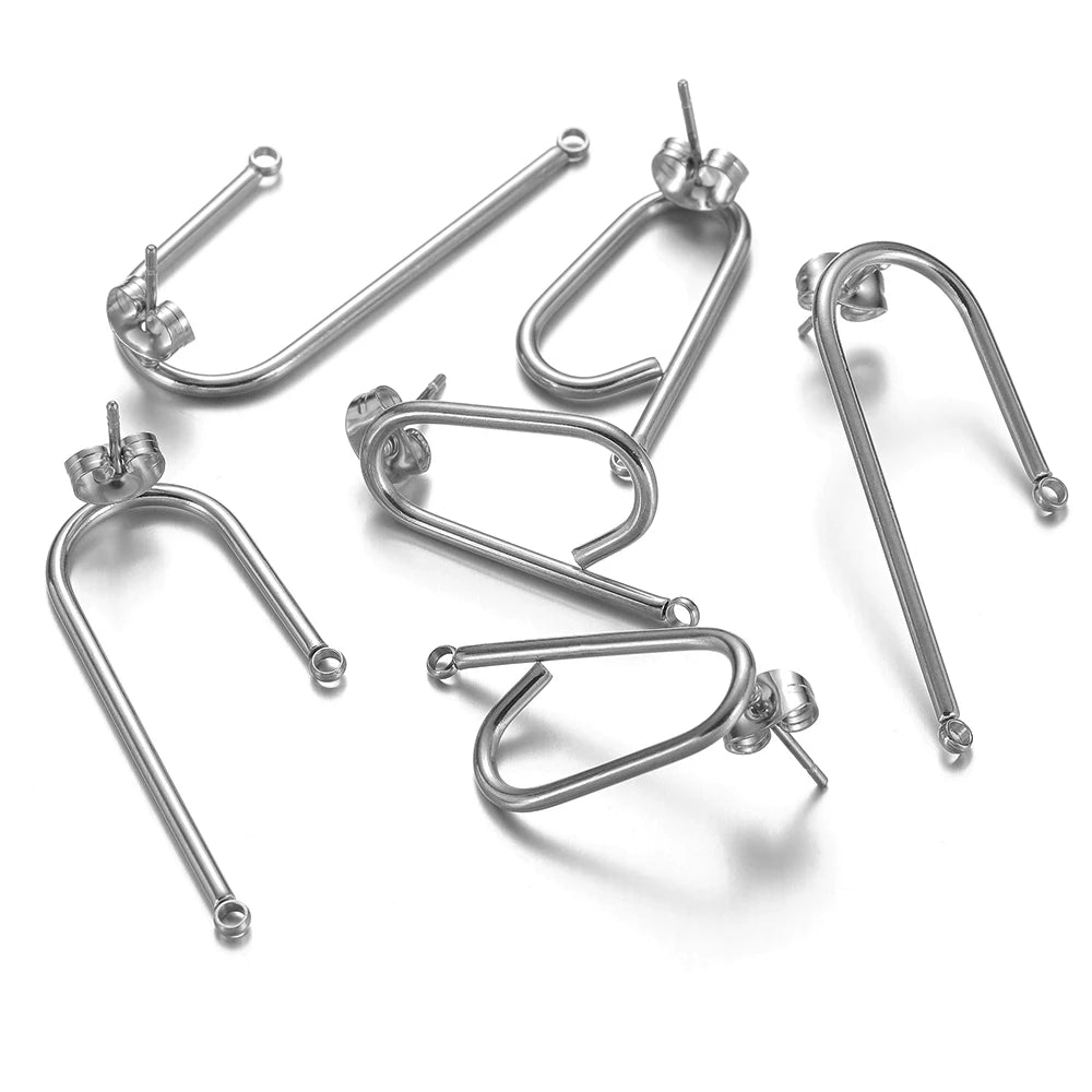 Long stick ear wire hooks connectors, silver-toned metal set of multiple pairs