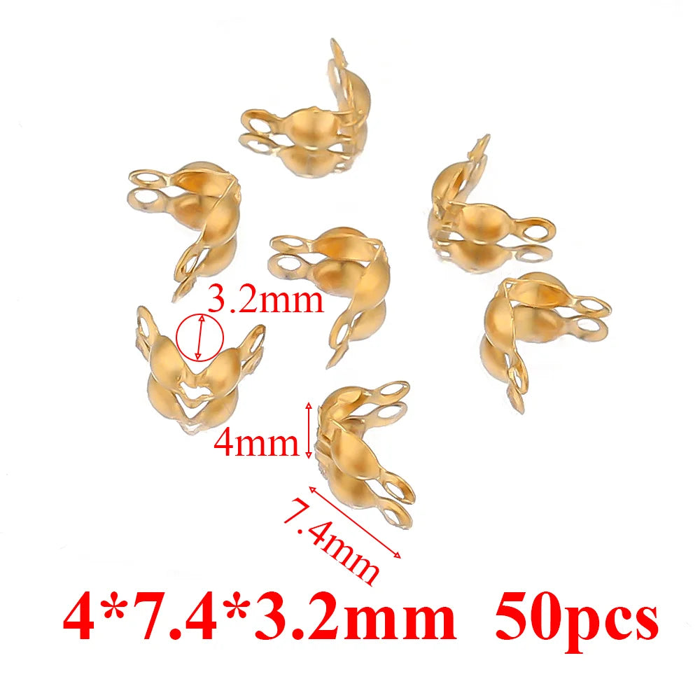 Gold end crimp clasp hook beads, 4x7.4x3.2mm, 3.2mm hole, 50pcs