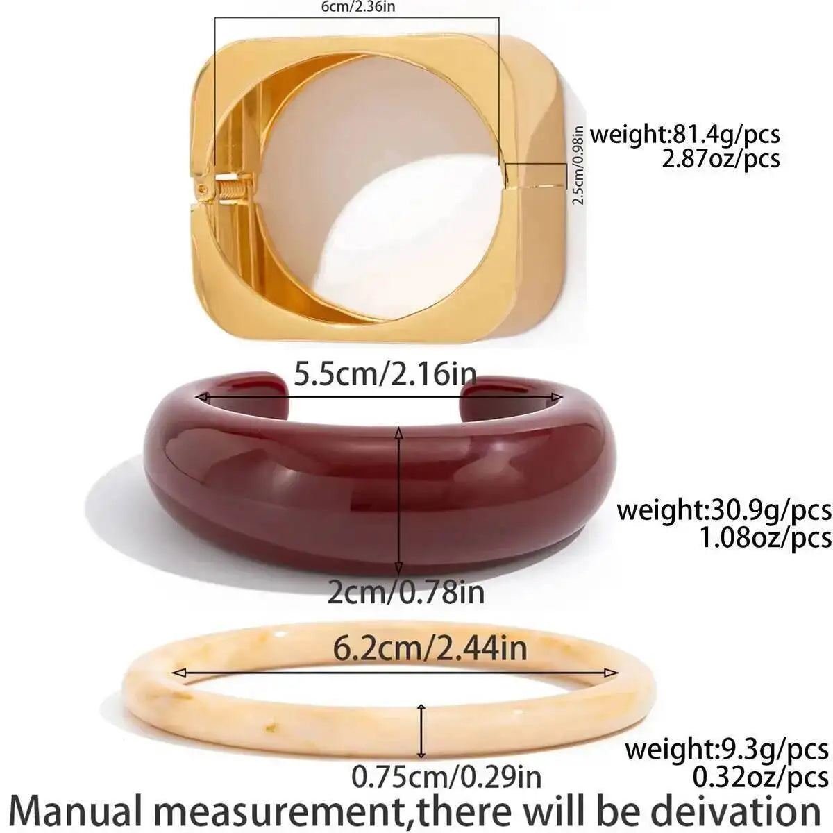 Geometric Wide Bracelet Round Bangle Punk Square Metal Acrylic Bracelets for Women