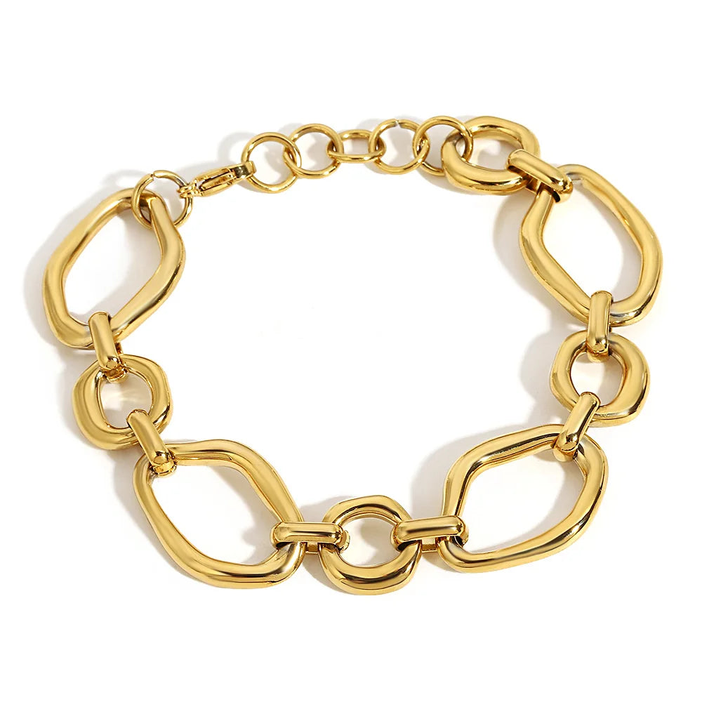 Fashion Gold Plated Stainless Steel Bracelets for Women Unique Geometric Circle Thick Chain Wrist Bracelet Waterproof Jewelry