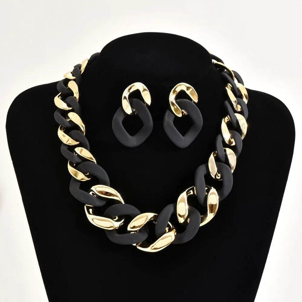 Chunky Jewelry Link Chain Vintage Earrings And Necklace Set For Women Punk Thick Choker Jewelry Gift