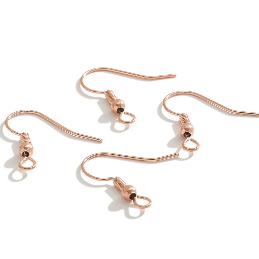 Stainless steel spring earring hooks with round bead clasp, rose gold color