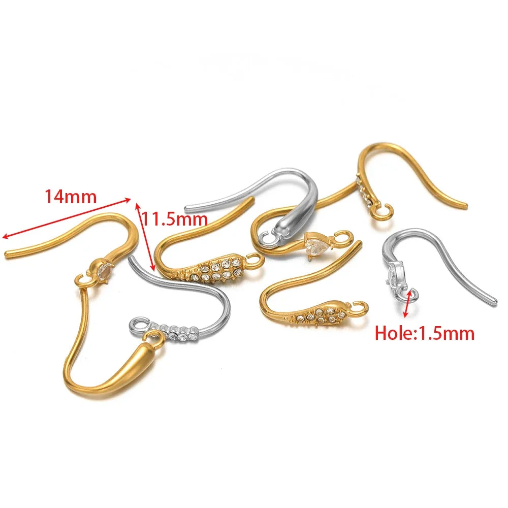 Mixed metal earring hooks with crystal-stone dangles; height markings shown