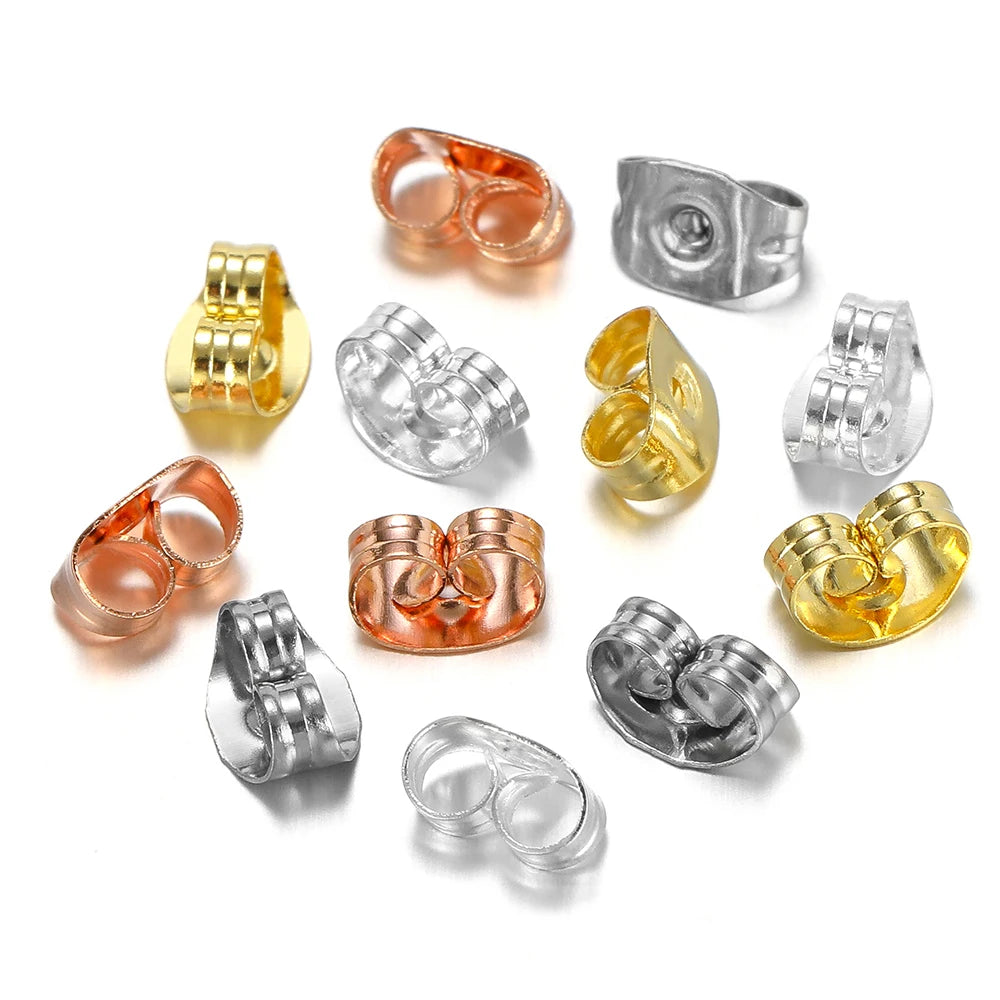 Stainless steel butterfly earring back stoppers in mixed rose gold, gold, and silver