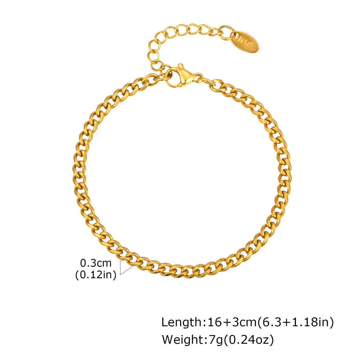 Gold tone curb-link chain bracelet with oval charm and foldover clasp