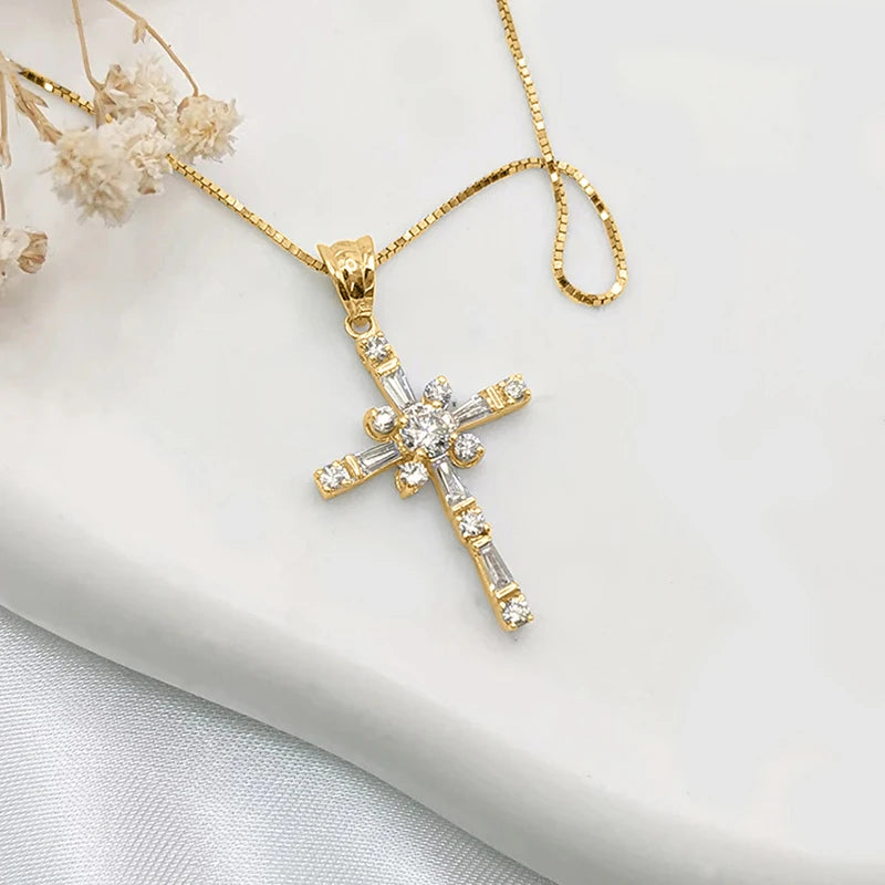 Luxury Cubic Zirconia Cross Pendant Necklace for Women Wedding Jewelry m22