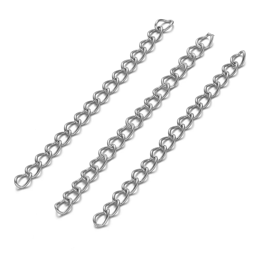 Silver-tone welded extension chain with round ring links and small loop ends