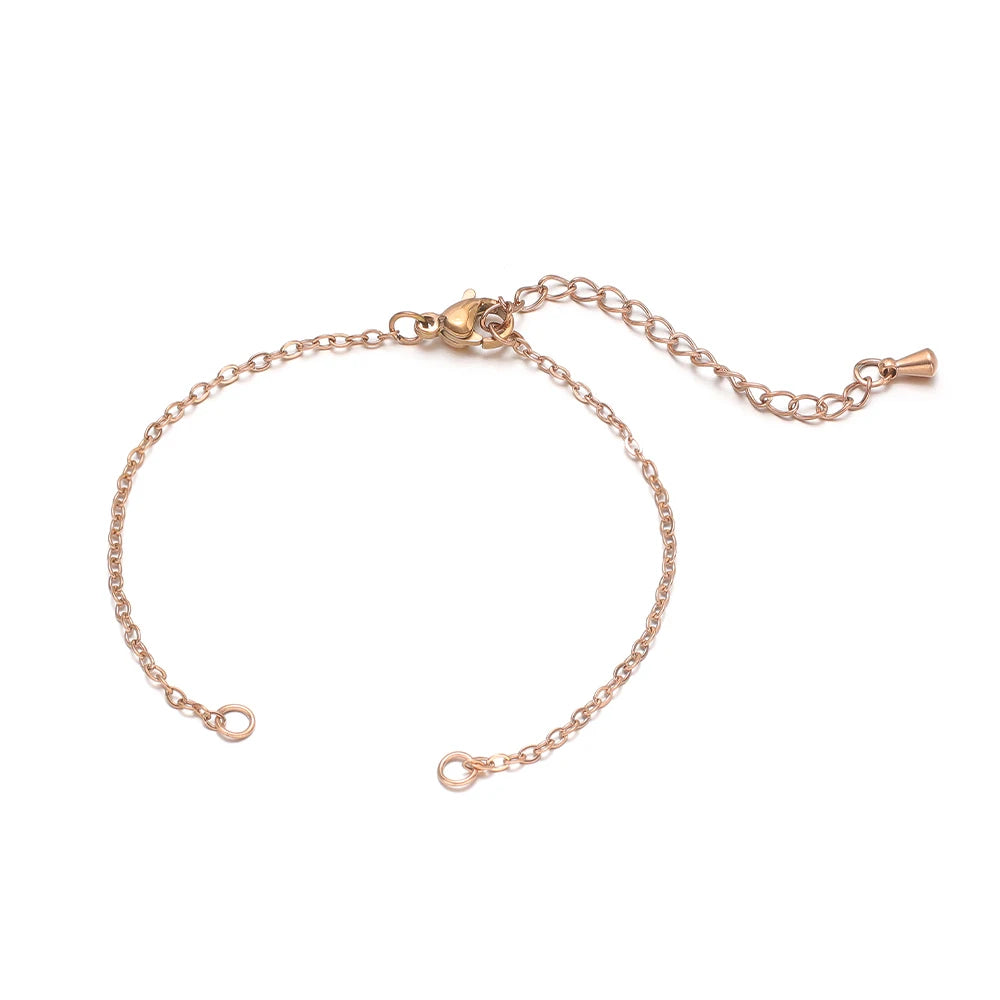 Rose gold flat link adjustable bracelet with extension chain and clasp, DIY jewelry making