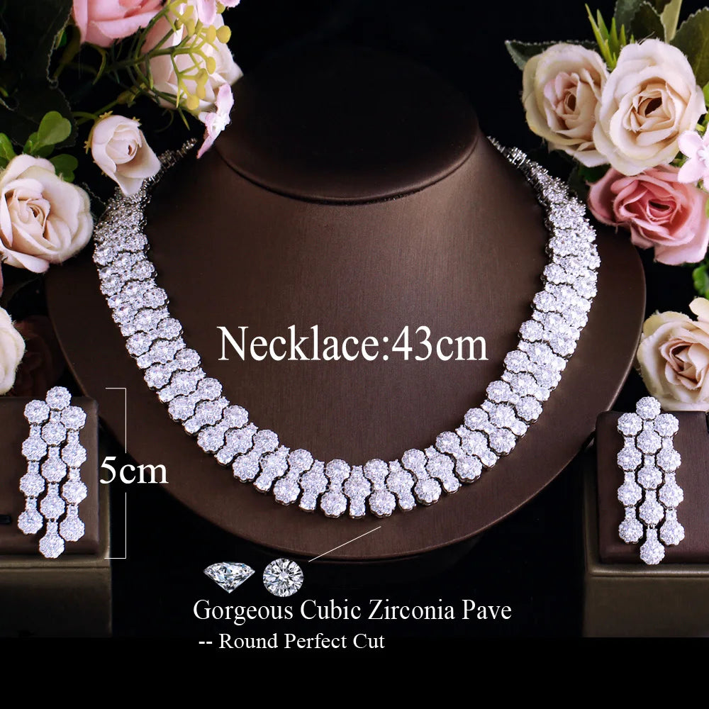 Cubic zirconia necklace and matching earrings, with necklace and earring length labels