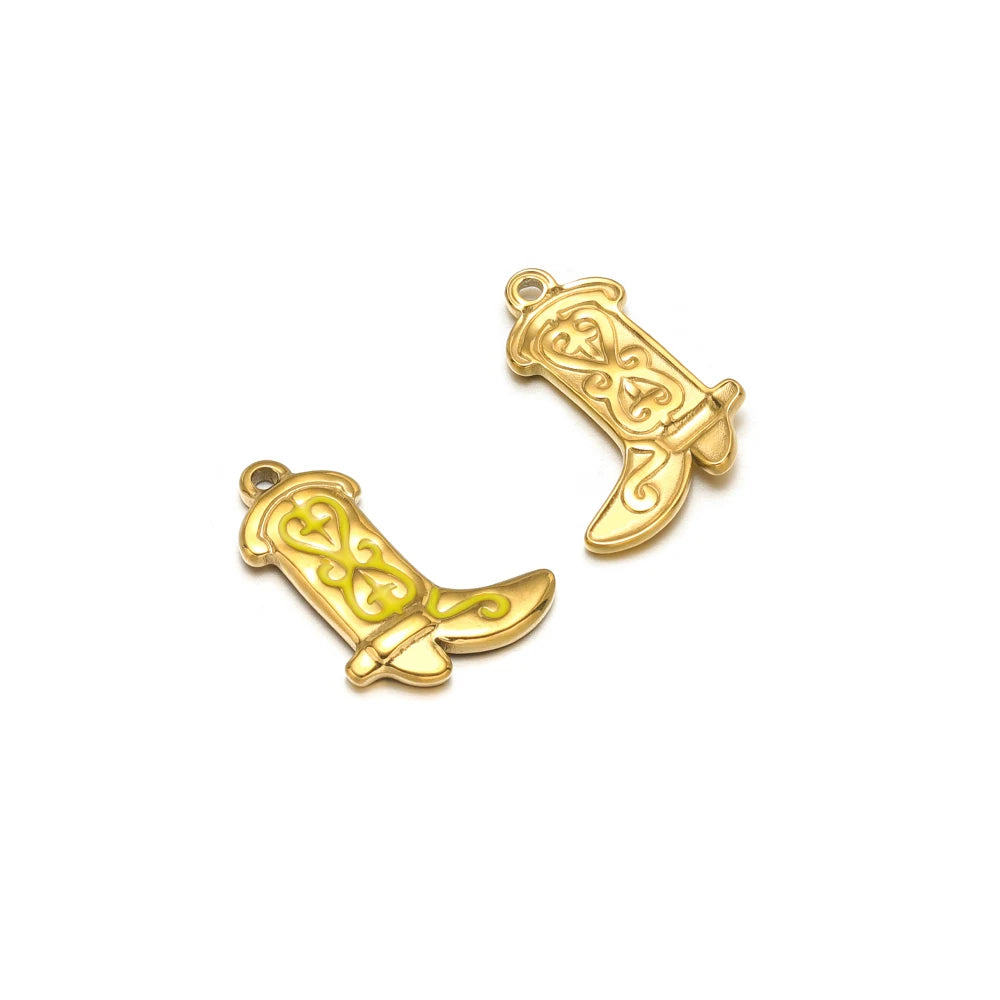 Set of two enamel boot charms, gold-tone