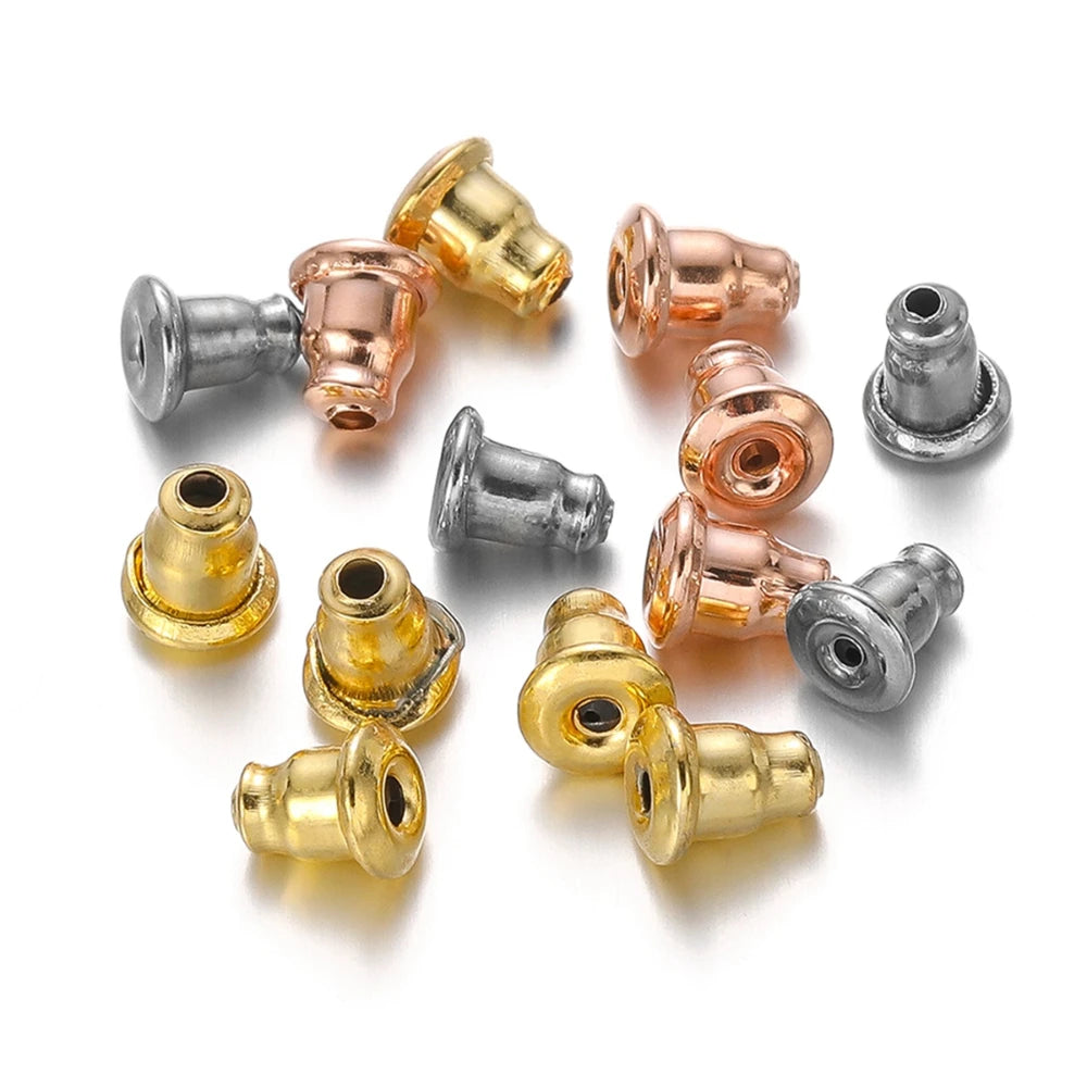 Earring back stopper studs (set of 50) assorted rose gold, gold, and silver-tone bullet plugs