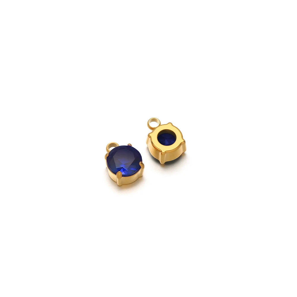 Round glass crystal claw rhinestones, gold-tone, dark blue