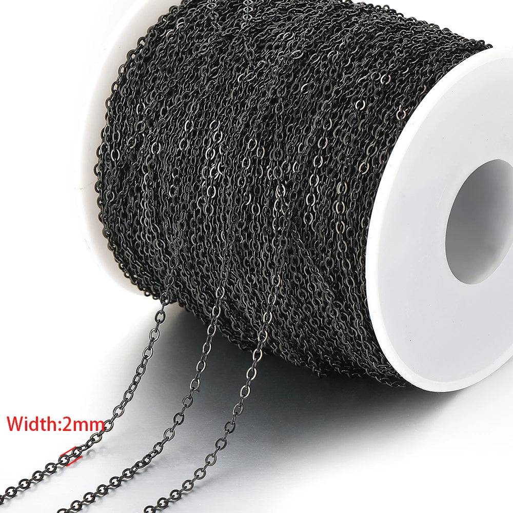 Black-tone stainless steel chain, 2mm links for DIY jewelry making