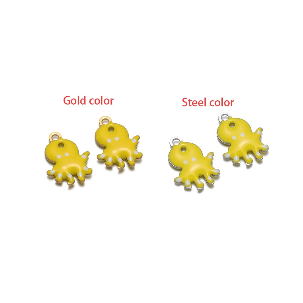 Yellow sea creature charm set with loop, gold-tone and silver-tone finishes.