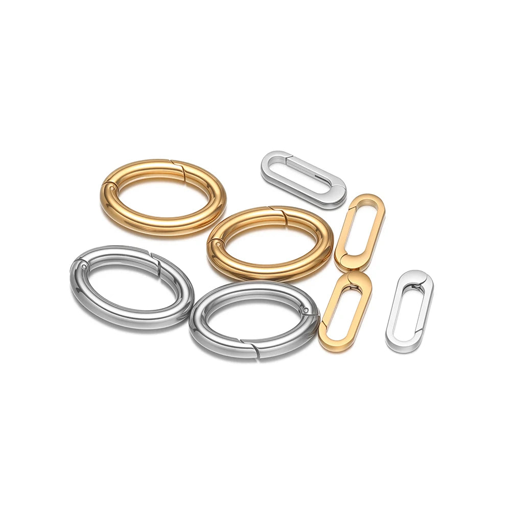 Oval spring clasp hooks in gold and silver tones, 6-piece assortment