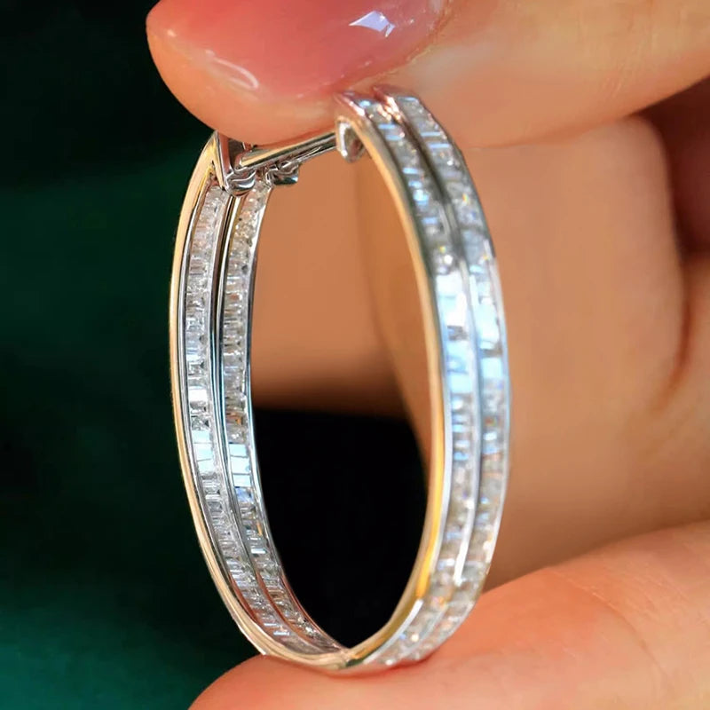 Silver Color Circle Full CZ Sparking Hoop Earrings for Women