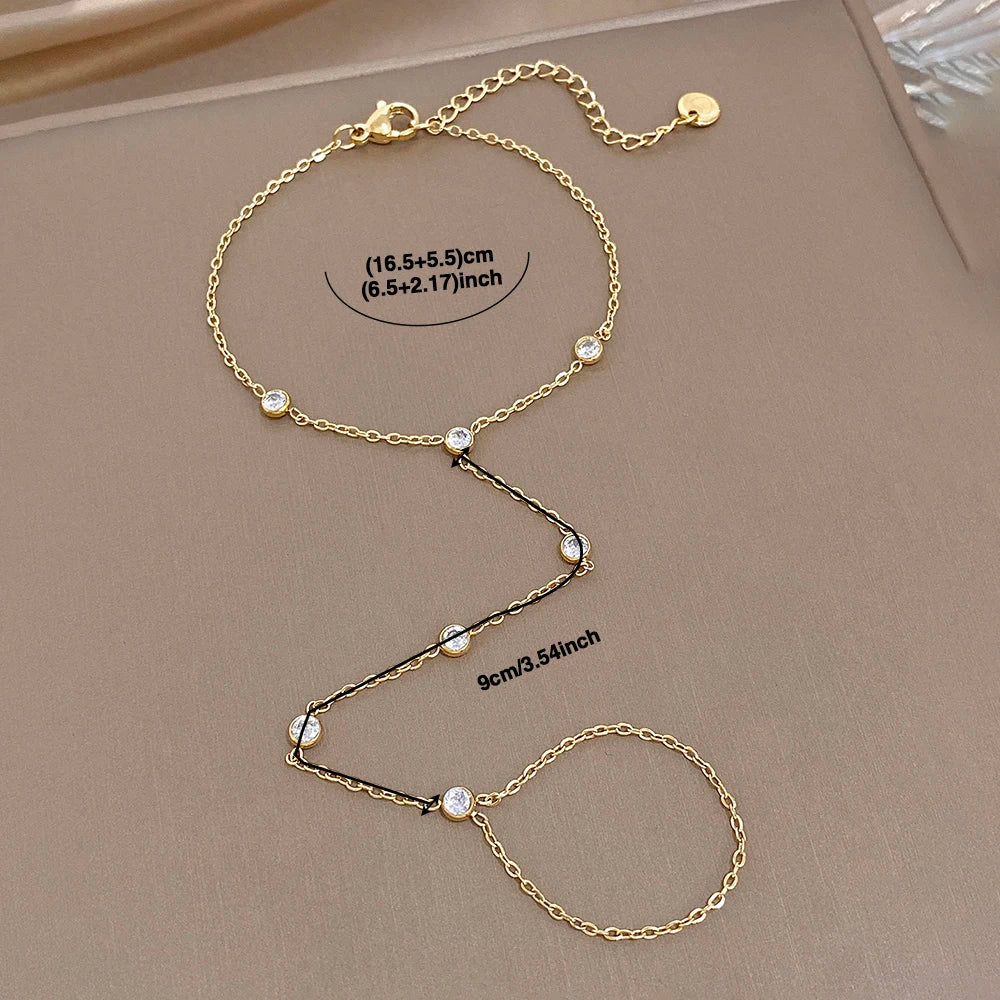Gold zircon bead bracelet with small round stones, with size-marked chain segments