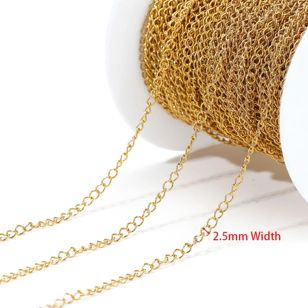 Gold extension tail chain with 2.5mm link width and small oval chain loops